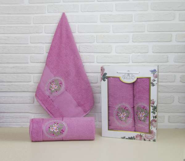 Набор полотенец "3 цветка" (50х90+70х140), розовый