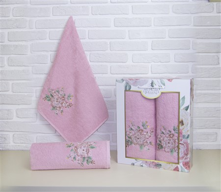Набор полотенец "3D - 2-3цветочка AMBIANCE" (50х90+70х140), розовый