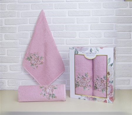 Набор полотенец "3D - 3 цветка AMBIANCE" (50х90+70х140), розовый