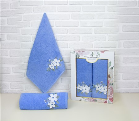Набор полотенец "3D - 2 цветка AMBIANCE" (50х90+70х140), голубой